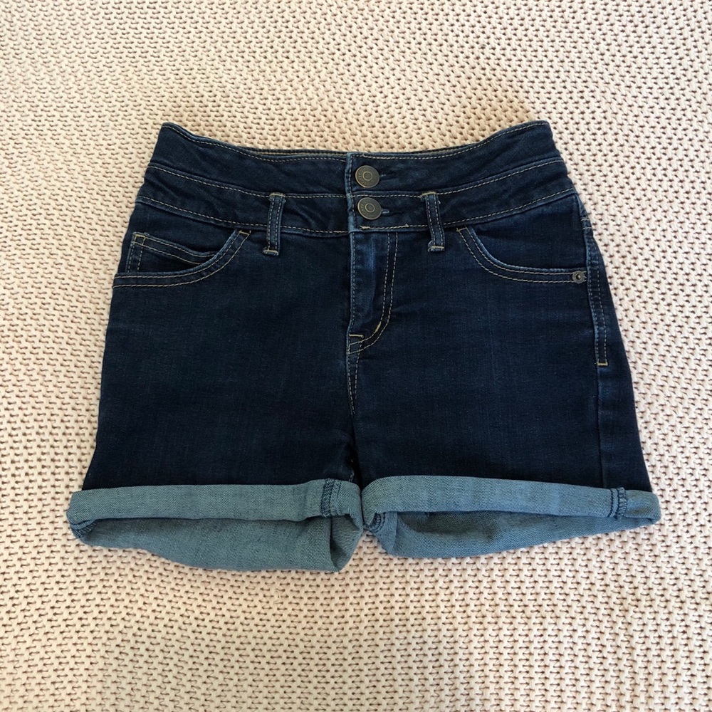 High waisted double button shorts Dark denim wash